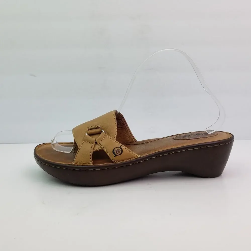 Born Womens Size 10 Brown Leather Slip On Casual Slide Sandals
